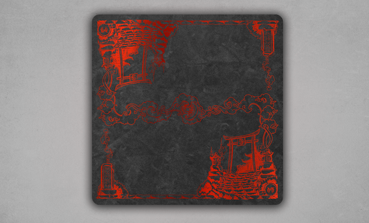 The Shrine — Crimson Omen | Prestige Two-Player Playmat (25" × 25")